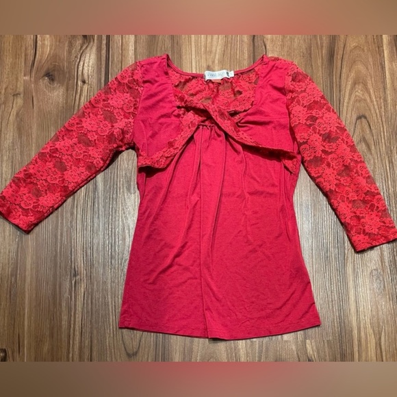 Vivalace Red Lace 3/4 Length Sleeve Ruched Shirt / Top - S - Picture 5 of 6